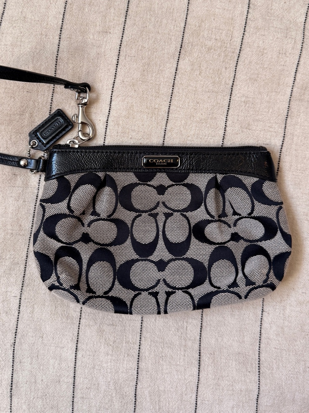 Coach black and Gray Signature Canvas Wristlet